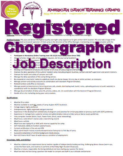 Career choreographers job description