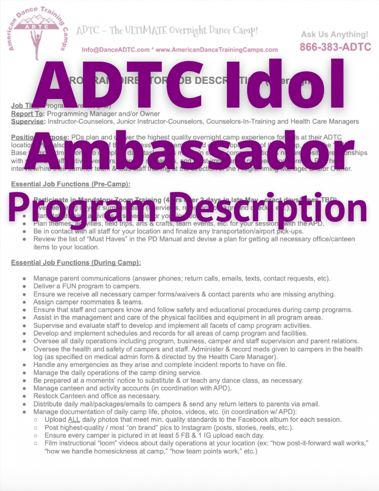 ADTC Idol Ambassador Program Description
