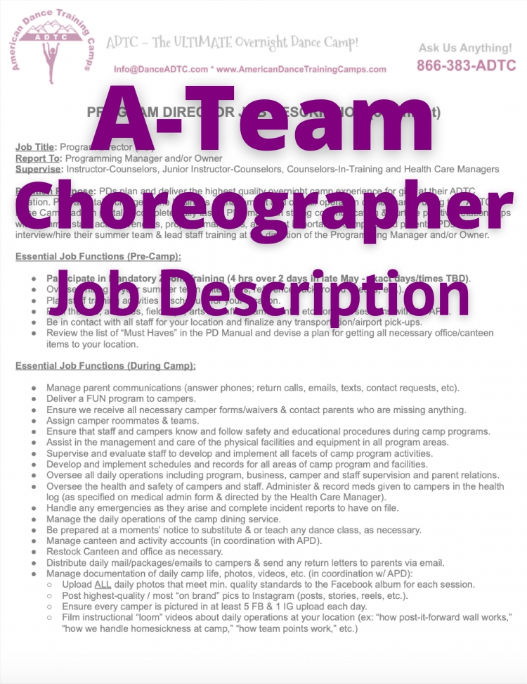 A-Team Choreographer Job Description