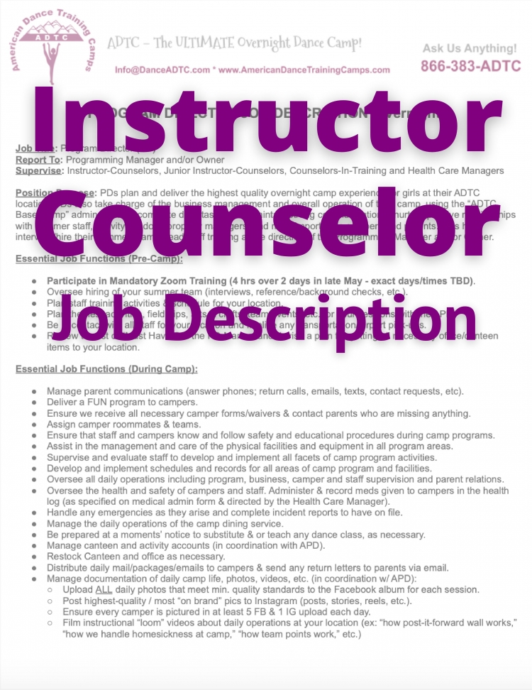 Instructor Counselor Job Description