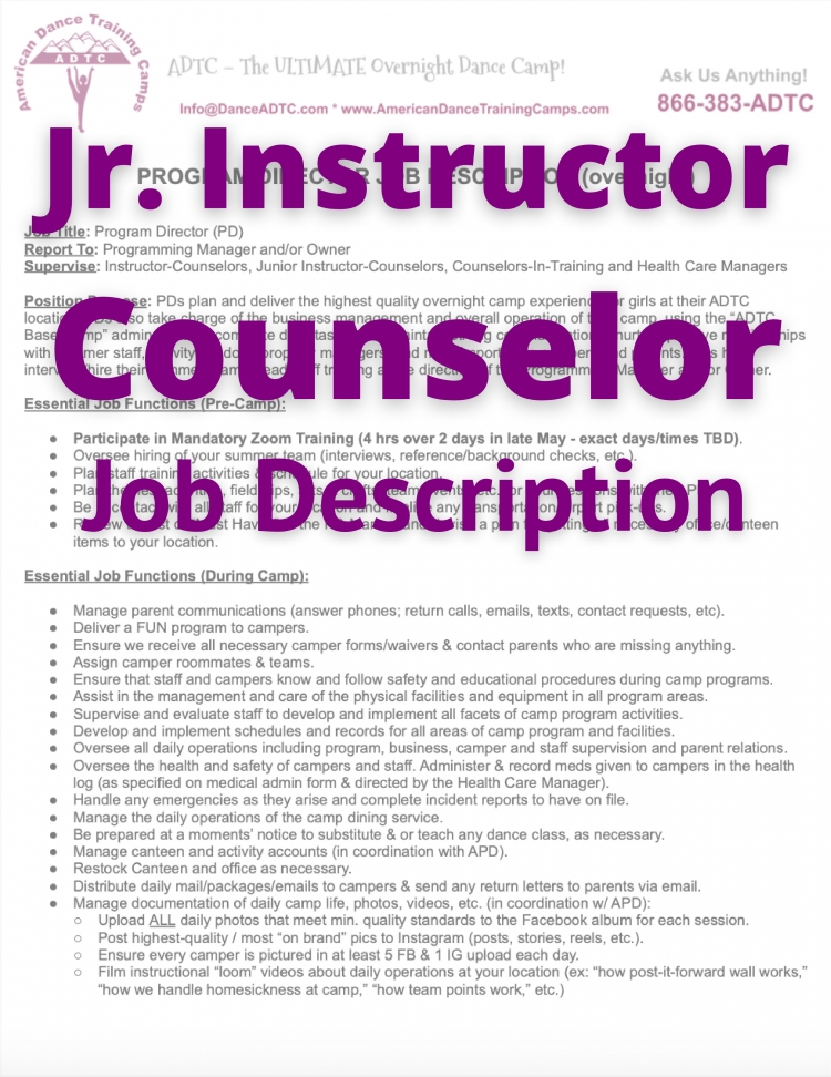 Jr. Instructor Counselor Job Description